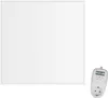 A white infrared heating panel and a white thermostat with a digital display and plug. Produktbild-Vorschau