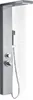 A modern stainless steel shower panel with water flowing from the overhead showerhead. Náhled obrázku produktu