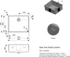 Technical drawing and 3D render of a sink with dimensions and details. Produktbild-Vorschau