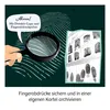 An illustration showing a hand holding a magnifying glass over a fingerprint, with a fingerprint analysis sheet in the background. The image is meant to illustrate a science experiment. Produktbild-Vorschau