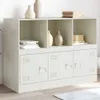 A white sideboard with three open shelves on top and three cabinet doors below, decorated with vases and books. Produktbild-Vorschau