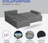A grey sectional sofa is shown in an open layout with feature callouts below. Produktbild-Vorschau