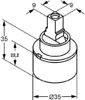 A technical drawing with dimensions of a faucet cartridge. Produktbild-Vorschau