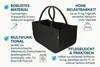 A black felt basket with text overlays highlighting its features and benefits. Náhled obrázku produktu