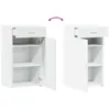 Two white sideboards are shown side-by-side, with the left one having its door open and the right one having its drawer pulled out. Anteprima dell’immagine prodotto