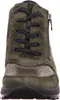 A close-up front view of a green leather and textile boot. Produktbild-Vorschau