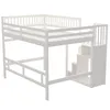 A white wooden bunk bed with stairs and storage. Produktbild-Vorschau