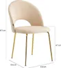 A beige upholstered dining chair with gold metal legs, shown with dimensions indicated. Podgląd zdjęcia produktu