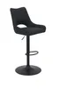 A dark gray upholstered bar stool with a black metal base and adjustable height. Produktbild-Vorschau