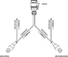 A diagram showing a wiring harness with a 13-pin connector at the top, splitting into two branches, each with a 5-pin connector at the end. Cable specifications and lengths are indicated. Produktbild-Vorschau