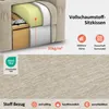 A cutaway view of a sofa cushion showing its internal structure and material details, alongside marketing icons and text. Produktbild-Vorschau