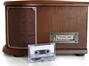 A retro-style stereo system with a cassette tape in the foreground. Produktbild-Vorschau