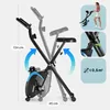 A foldable exercise bike with dimensions and usage examples shown. Anteprima dell’immagine prodotto