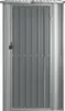 A front view of a gray metal storage shed with a single door. Produktbild-Vorschau