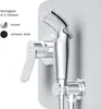 A close-up view of a chrome bidet faucet set mounted on a light gray wall. Produktbild-Vorschau