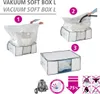 Instructional collage showing how to use a vacuum storage box. Produktbild-Vorschau