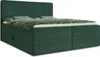 A green corduroy boxspring bed with two storage drawers, a mattress, and a topper, shown from a side angle against a white background. Produktbild-Vorschau