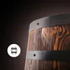 A close-up view of a wooden barrel with metal bands. Produktbild-Vorschau