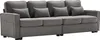 A dark gray, four-seater sofa with throw pillows is shown from a front-side angle against a white background. Voir les images du produit