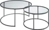 Two round coffee tables with glass tops and metal frames are shown against a white background. Produktbild-Vorschau
