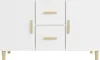 A white sideboard with wooden handles and legs, shown from the front. Náhled obrázku produktu