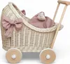 Puppenwagen aus Weide in der Farbe beige mit Bettwäsche Produktbild-Vorschau 1
