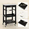 A kitchen cart with dimensions and close-ups of its components. Náhled obrázku produktu