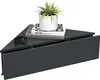 A dark gray triangular wall-mounted shelf with a plant in a white pot and two books on top. Voir les images du produit