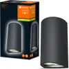 The image shows the packaging of a Ledvance LED outdoor wall light, with the product itself also visible. Voir les images du produit