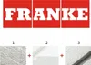 A collage of images showing the Franke logo and three different material textures. Produktbild-Vorschau