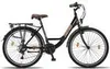 A black city bike with a brown seat and handlebars is shown against a white background. Produktbild-Vorschau