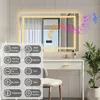 A modern bathroom vanity with a large LED mirror featuring various functions displayed as icons. Náhľad obrázku produktu