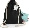 A black drawstring bag with a tag and shoes peeking out. Anteprima dell’immagine prodotto