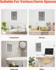 A collage of four images showing a vent cover in different home settings: living room, kitchen, bathroom, and office. Produktbild-Vorschau