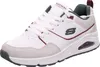 A white Skechers sneaker with gray and burgundy accents is shown against a white background. Voir les images du produit