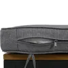 A close-up view of a gray cushion with a zipper. Voir les images du produit