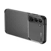 A close-up, angled view of a smartphone case with a carbon fiber texture and a camera module. Produktbild-Vorschau