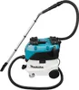 A Makita canister vacuum cleaner with its hose and extension wand is shown against a white background. Produktbild-Vorschau