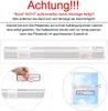 Instructions for mounting a plisse blind, showing text warnings and diagrams of how to cut the band. Produktbild-Vorschau