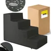 A dark gray dog stair with a cardboard box and a circular graphic showing water droplets. Produktbild-Vorschau