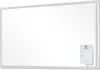 A white infrared heater mounted on a wall, with a small digital display showing the temperature.
