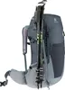 A side view of a gray Deuter backpack with trekking poles attached. Podgląd zdjęcia produktu
