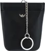 A black leather coin purse with a silver chain and keyring. Anteprima dell’immagine prodotto