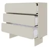 A cream-colored dresser with three drawers, two of which are partially open, shown against a white background. Voir les images du produit