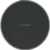 A top-down view of a black wireless charger with a silver rim. Produktbild-Vorschau