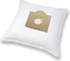 A white vacuum cleaner bag with a brown cardboard attachment. Produktbild-Vorschau