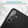 Close-up of a smartphone camera lens protector with water droplets on it, indicating water resistance. Produktbild-Vorschau