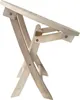 A close-up side view of a wooden folding table. Produktbild-Vorschau
