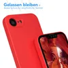 A red phone case is shown in the foreground, with another red phone case in the background. The screen of the phone in the foreground displays a colorful landscape image. Produktbild-Vorschau