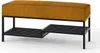 A product shot of a bench with a yellow upholstered seat and a black metal frame with two shelves. Náhľad obrázku produktu